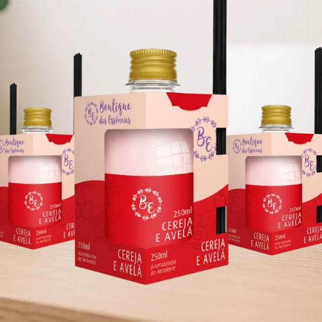 Kit 3 Aromatizador Ambiente 250ml Varetas BE Cereja e Avelã Difusor Cheiroso Casa