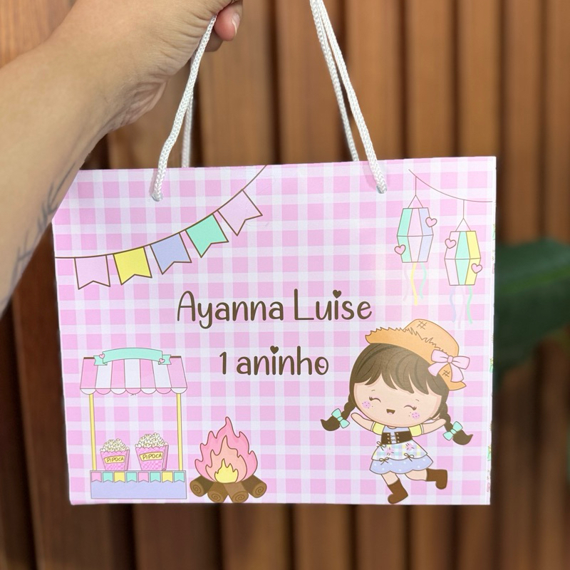 10 Sacolas Festa Junina Arraiá Arraia Menina Candy Personalizada lembrancinhas Aniversário Mêsversário Sacolinha