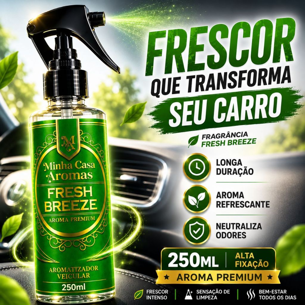 Cheirinho Para Carro 250ml Fresh Breeze Aromatizante Automotivo Premium Alta Fixação