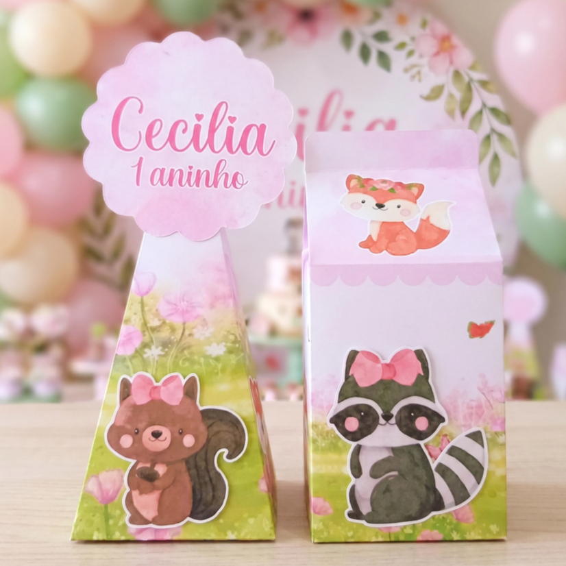 Kit Personalizado Bosque Encantado Rosa | Lembrancinhas Festa Infantil | Caixinhas | Aniversário