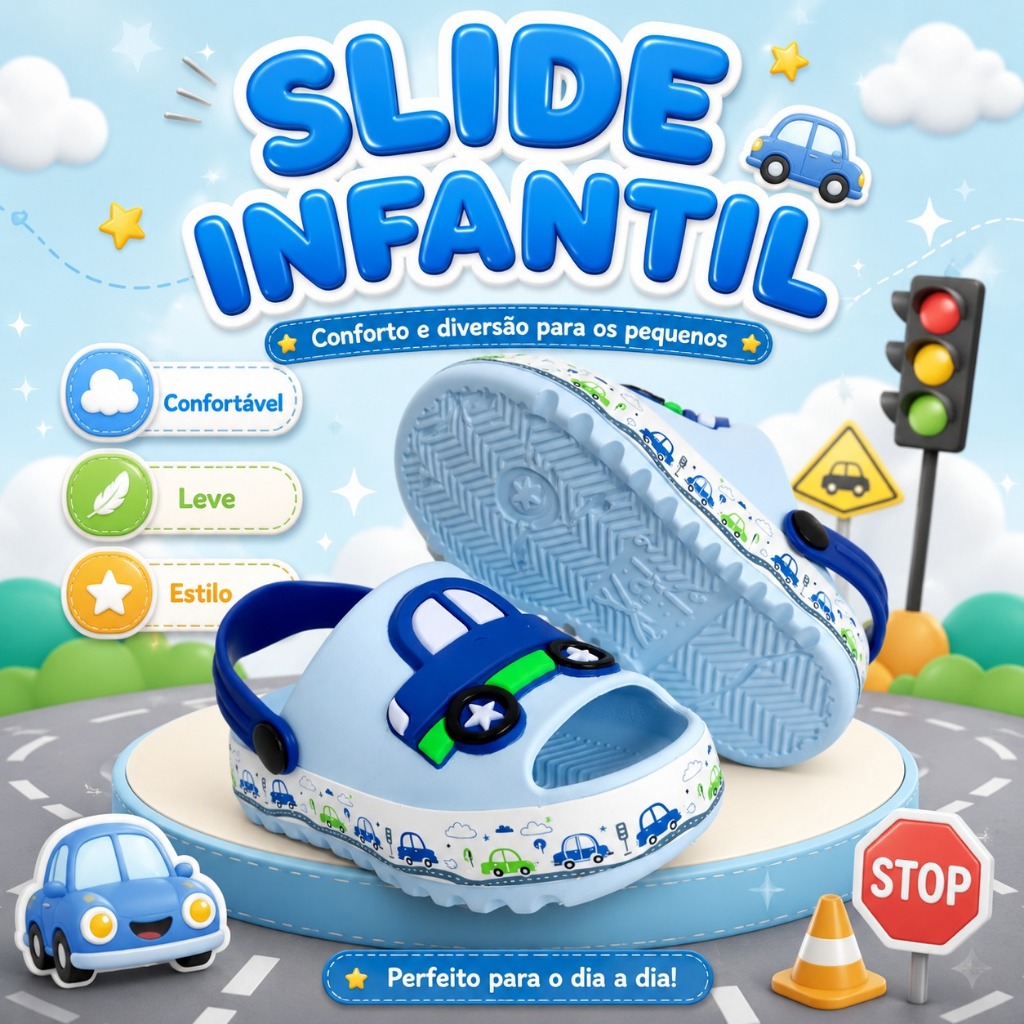 Sandália Infantil Baby Menino Papete Leve Confortável e Macia