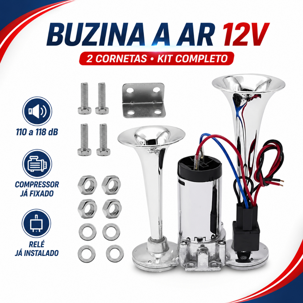 Buzina De Trem 2 cornetas 12v para carro moto van universal