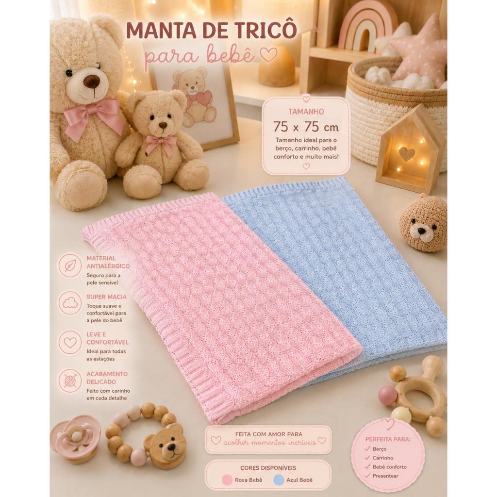 Manta para bebê de Tricot Cobertor Saída de Maternidade Recém Nascido Anti-alérgica