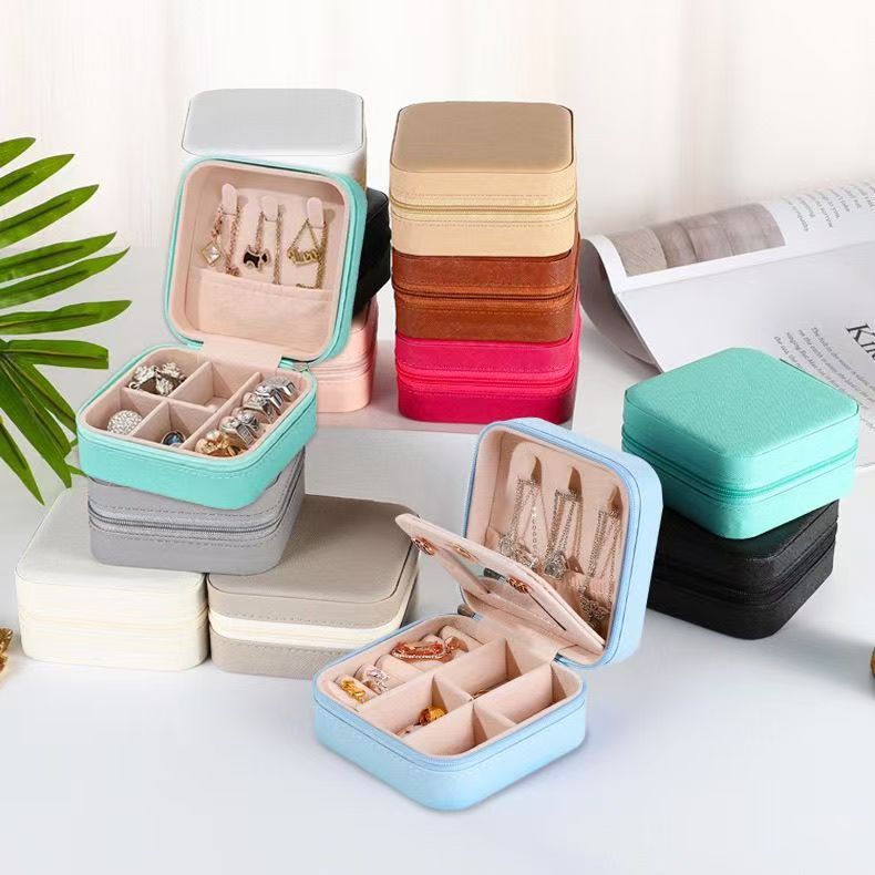 KIT 6/10 Caixa De Joias Portátil Organizador Expositor De Jóias Viagem Caixas Armazenamento Em Couro Com Zíper Q1