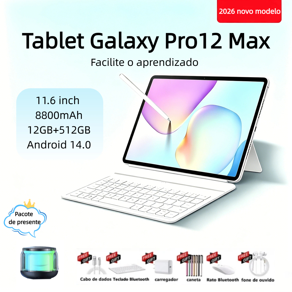 Tablet Galaxy Pro 12 Max 12 GB + 512 GB 11,6 polegadas HD Dual SIM Dual Core 8800 mAh Andr...