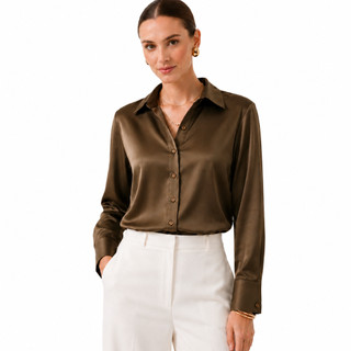 Camisa manga princesa bufante Feminino Social Cetim Manga Longa Elegante Lisa Chique ENVIA IMEDIATO