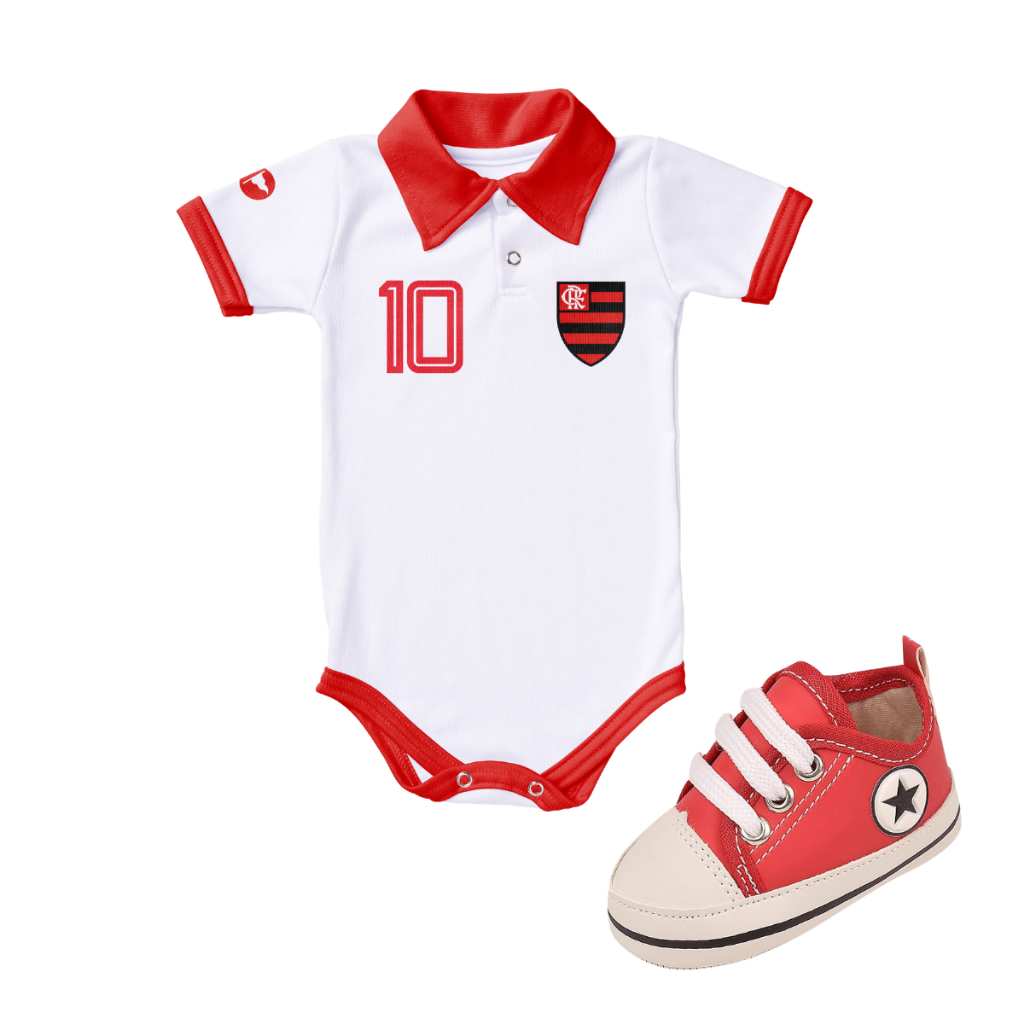 Kit 2 Peças Body Flamengo Torcida Baby Oficial e Tênis Bebe Mania Star 71307