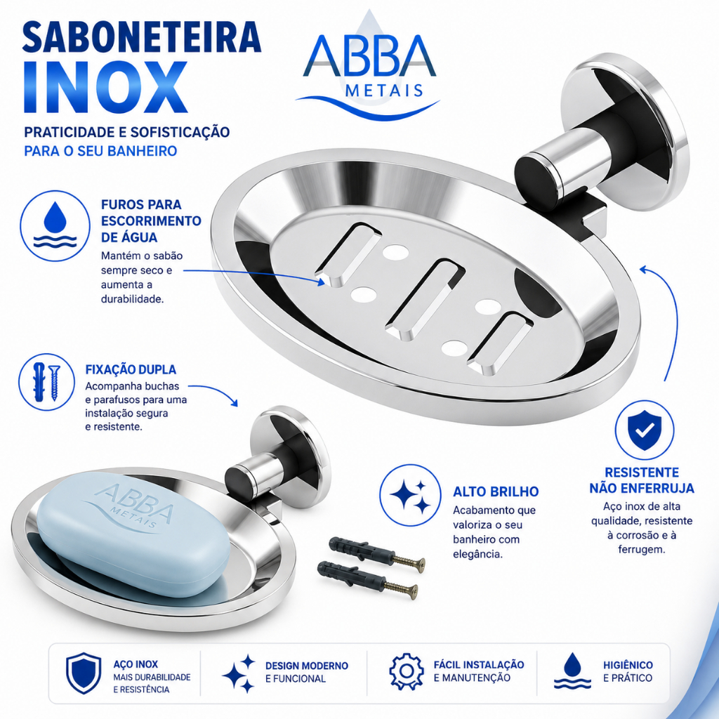 Saboneteira  Aço Inox de Parede Banheiro Porta Sabonete Aço Inox