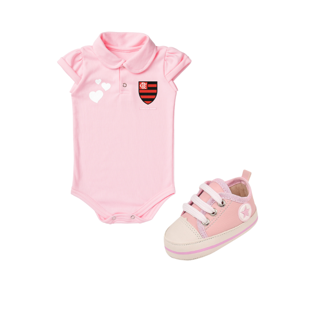 Kit 2 Peças Body Flamengo Rosa Torcida Baby Oficial e Tênis Bebe Mania 71305