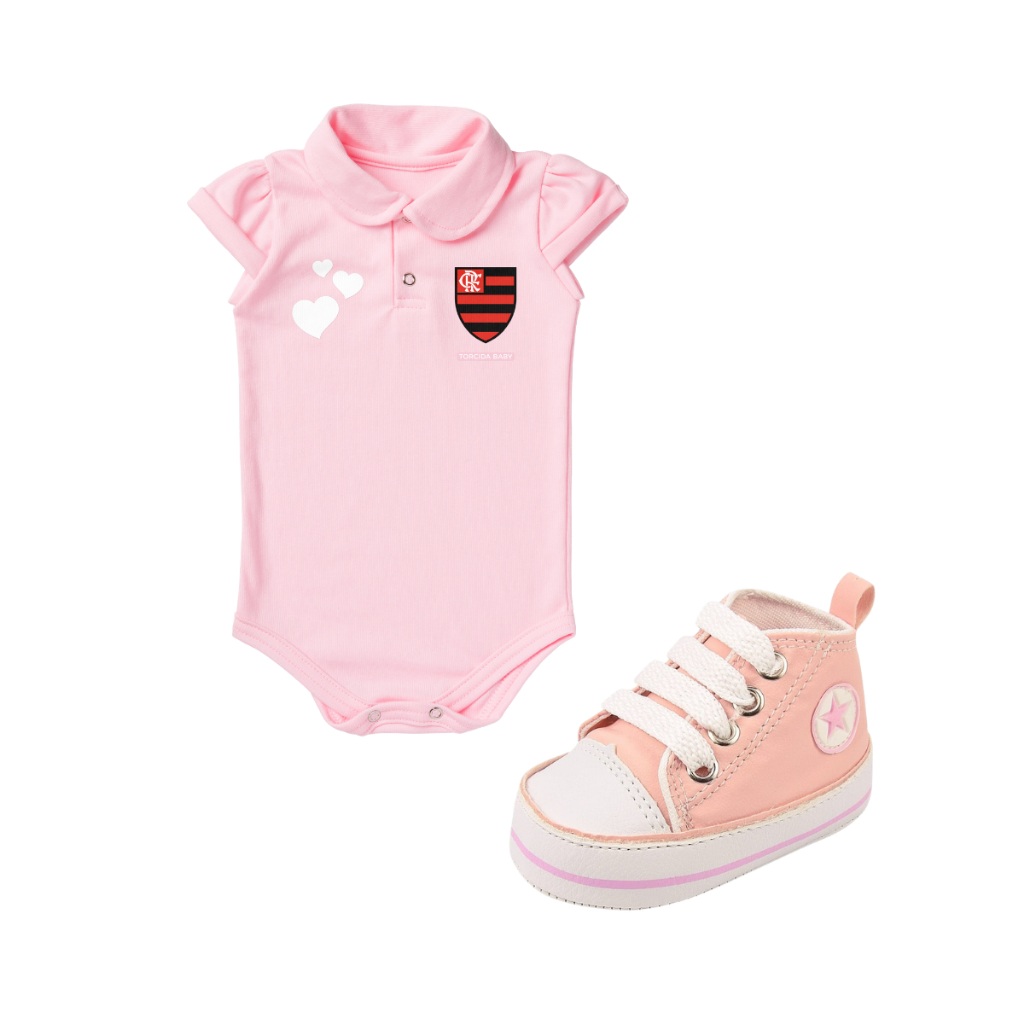 Kit 2 Peças Body Flamengo Rosa Torcida Baby Oficial e Tênis Bebe Mania 71805