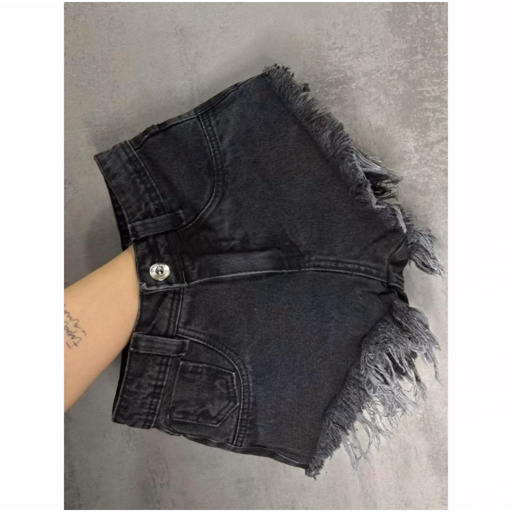 Short Jeans Feminino Cintura Alta Barra Desfiada Sem Lycra Blogueira
