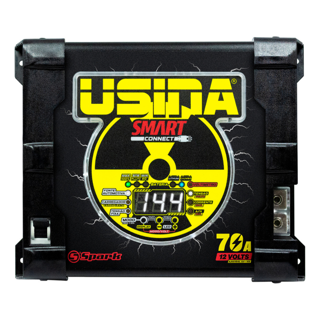 Fonte Carregador Automotiva Usina Smart Connect 70A 12V Bivolt Som Automotivo Preto