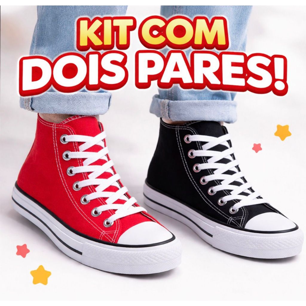 Detalhes do Kit 2 Pares Tênis Botinha Cano Alto Casual Masculino Feminino Promoção