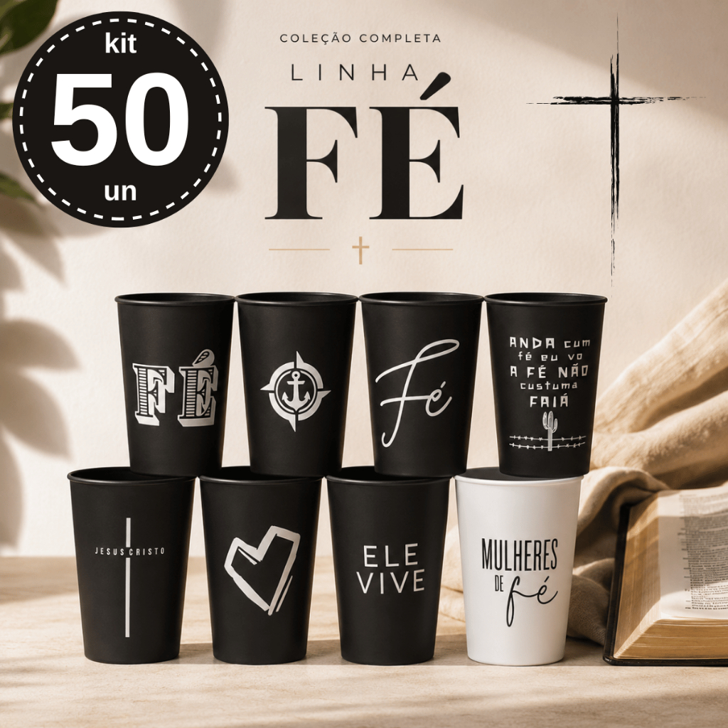 Kit 50 Copos Lembrancinhas Gospel Cristã Igreja Evangélica Culto Congresso Festas Jesus Cristo.