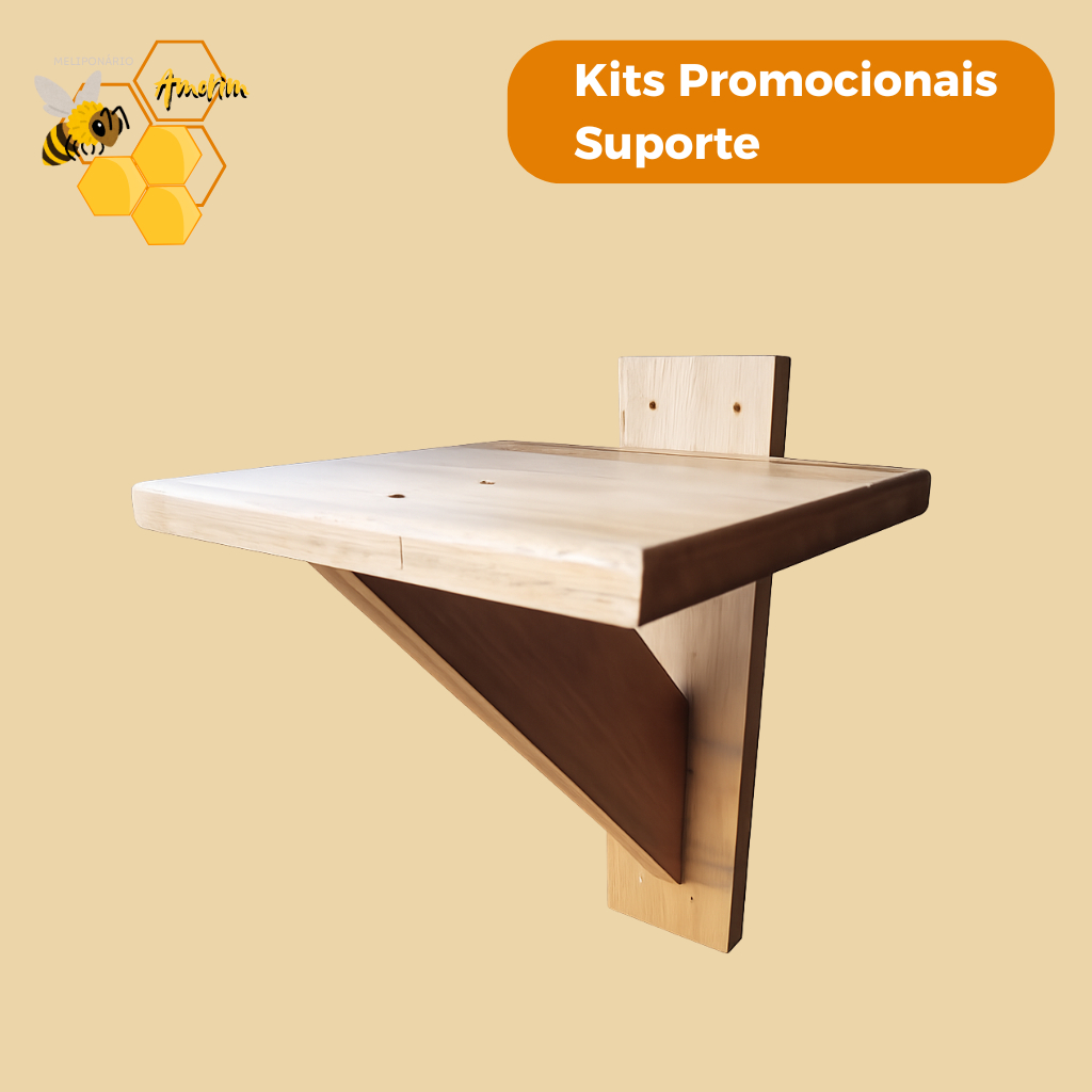 Kit Suporte Mão Francesa em Eucalipto - 25x25cm - Suporte para caixa de abelha sem ferrão - Jataí