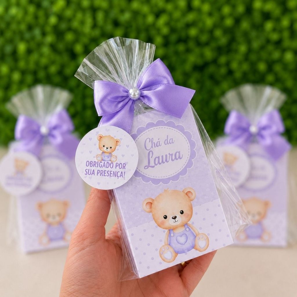 Bloquinho Lembrancinha Chá de bebê Ursinha Lilás Personalizado | Decoração mimo Maternidade Festa