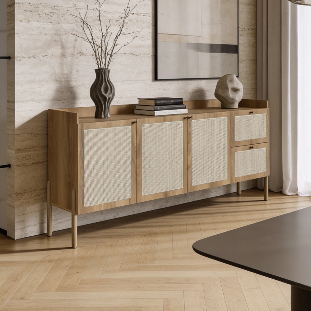Aparador Buffet Para Sala de Jantar 183cm Pés Madeira Moss A03 Hanover Roble - Lyam Decor