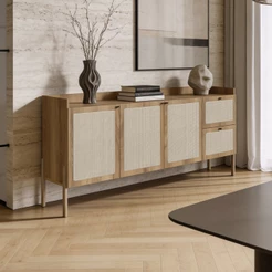 Aparador Buffet Para Sala de Jantar 183cm Pés Madeira Moss A03 Hanover Roble - Lyam Decor