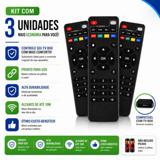 KIT Controle Remoto Para Tv Universal Botões Inteligentes Box