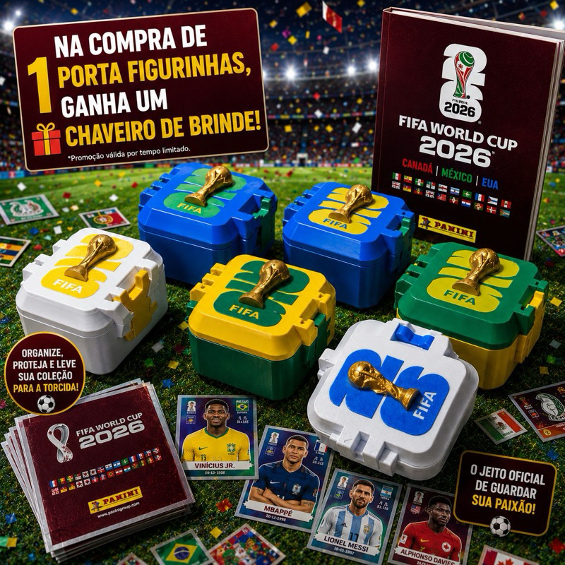 Porta Figurinhas Copa do Mundo 2026 | Caixa Organizadora Para 250 figurinhas | Chaveiro