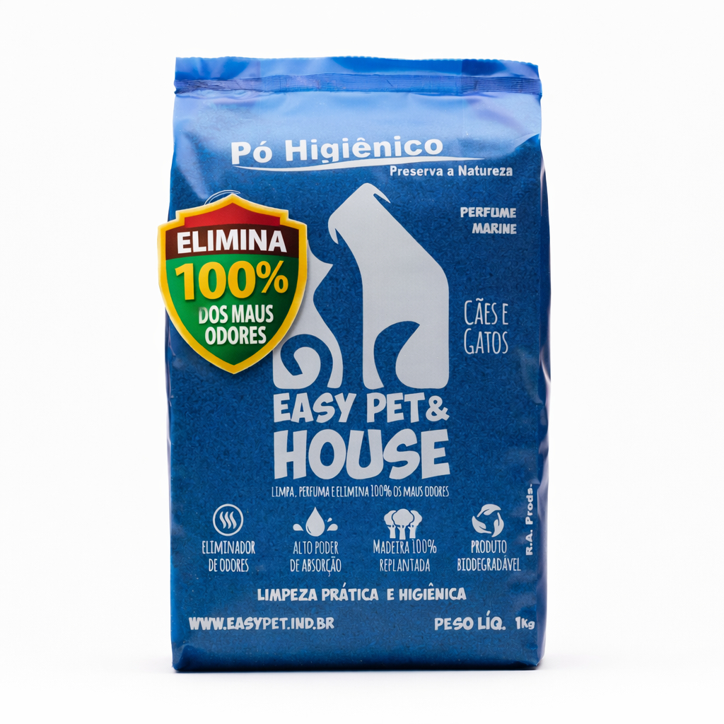 Pó Higiênico Pet Marine Seca Xixi Elimina Odores Cachorro e Gato 1kg Easy Pet e House Alta Absorção