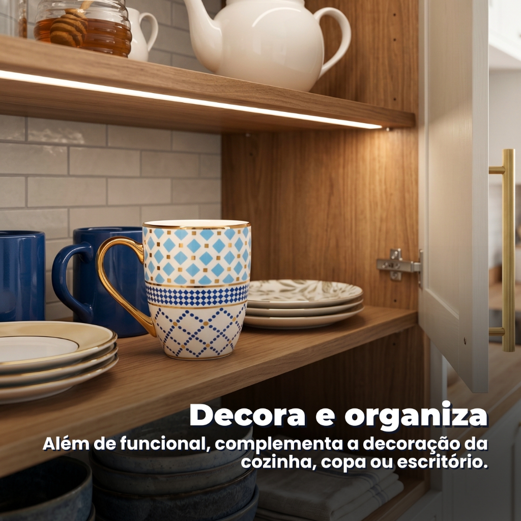 1 Caneca Estampada Azul e Dourado - SORTIDA, Cerâmica, Elegante, café, chá — imagem 2 de 2
