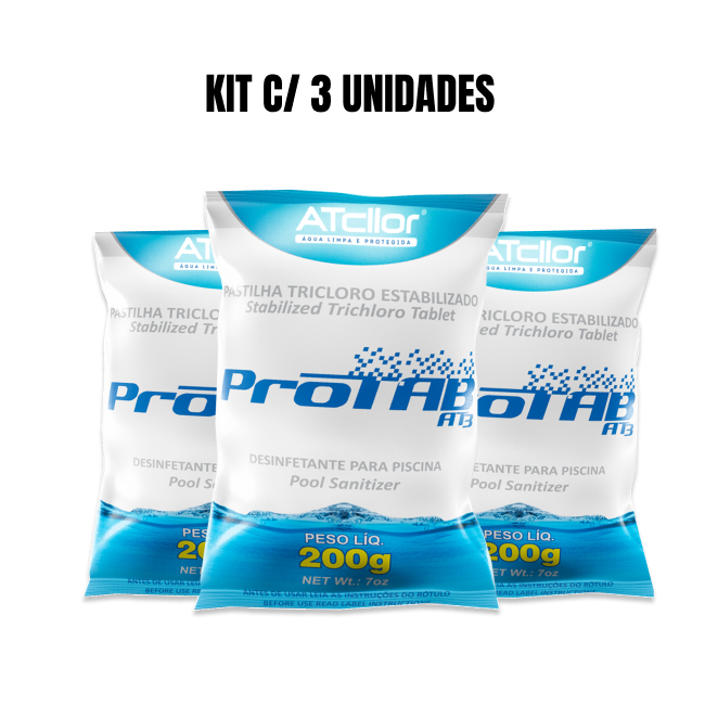 Pastilha de Cloro para Piscina Kit c/ 3 unidades - Tabletes 3 em 1 200g usados em Clorador Flutuante