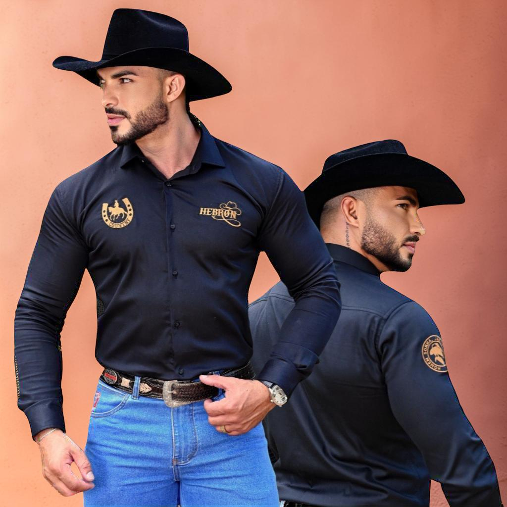 Camisa Social Masculina Acetinada Preta Manga Longa - Elegância do Rodeio | Kali Empreendimentos