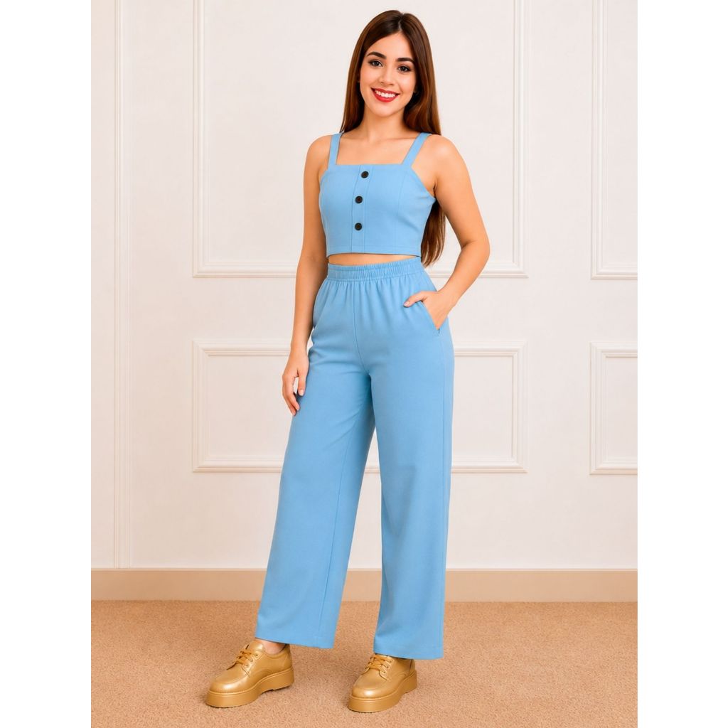 Conjunto Infantil Juvenil Menina Calça Pantalona Cropped De Alça Malha Dunas