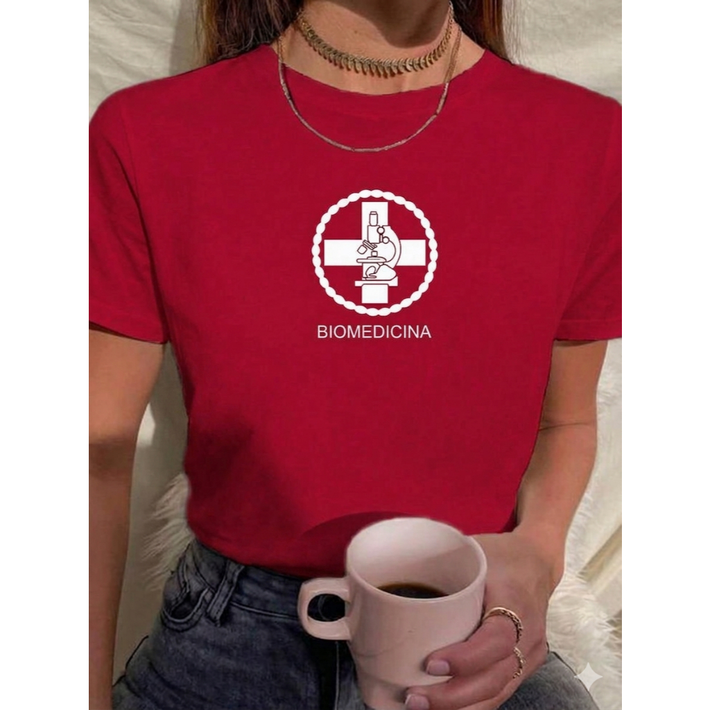 Camiseta 100% Algodão Blusa T-Shirt Feminina Estampa Biomedicina Faculdade Profissão Envio Rápido Promoção