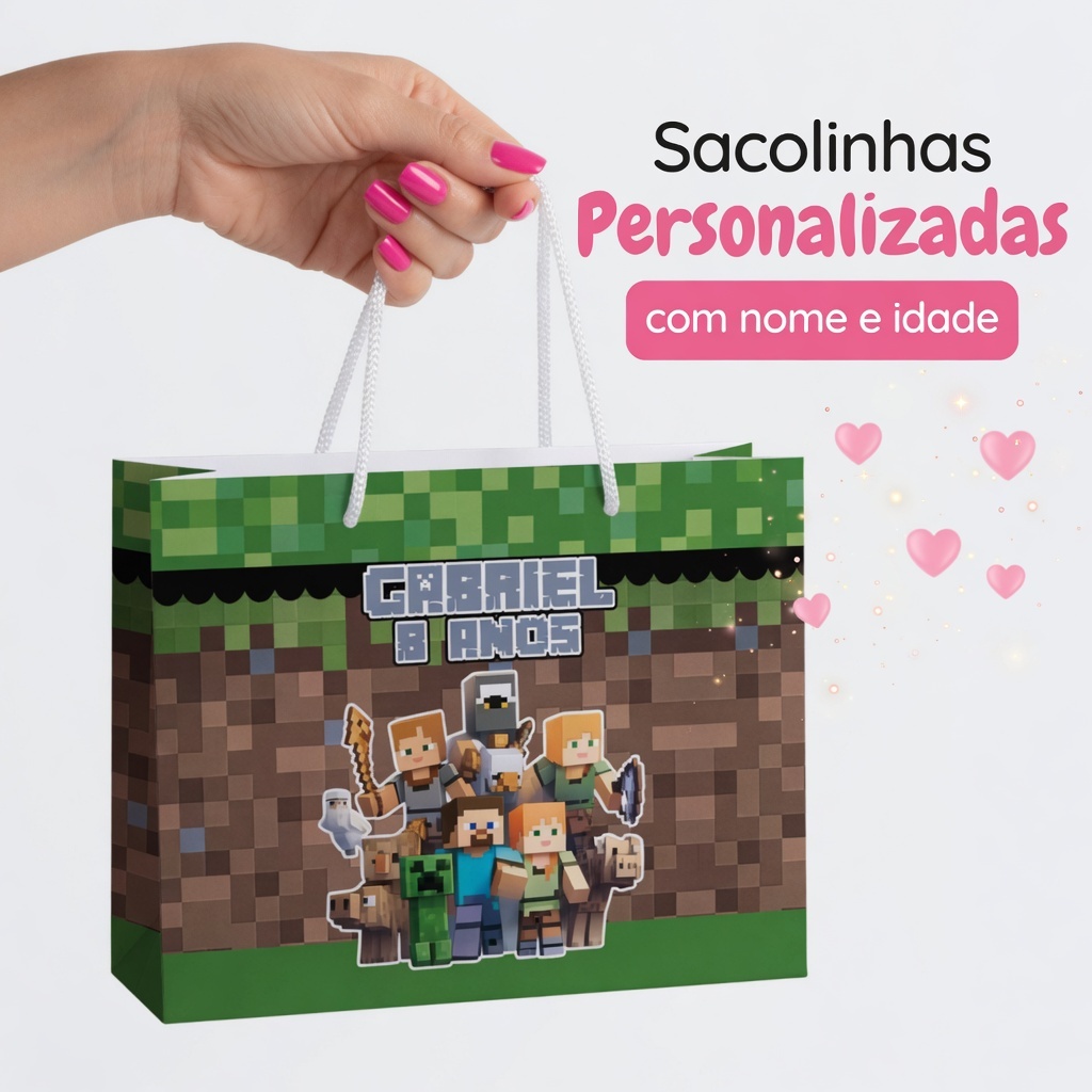 Sacolinhas Personalizadas MINECRAFT para festa - Mimos de festa infantil - Lembrancinha infantil