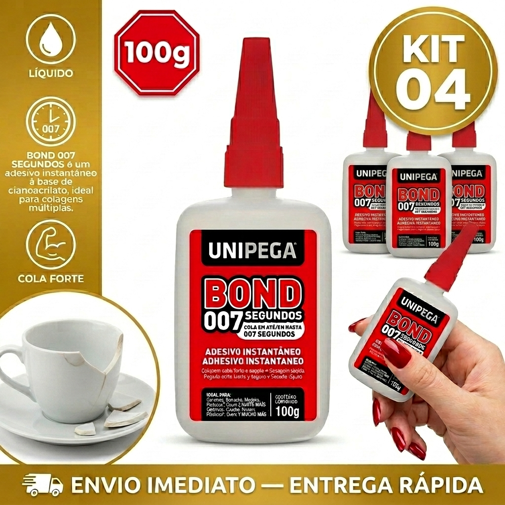 Kit 4 Colas Instantânea Super Bond 007 Com 100g Adesiva Secagem Rápida Cola Plastico Vidro Tecido