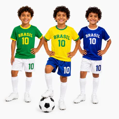 Conjunto Infantil Brasil Menino Roupa Futebol Kit Copa do Mundo Verao