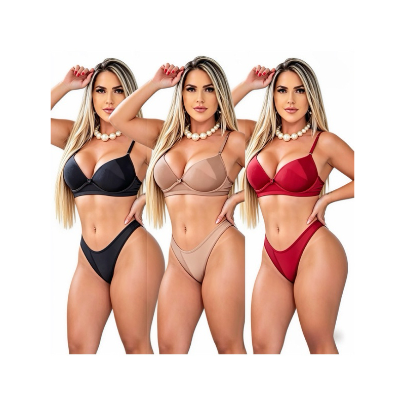 Promoção Calcinhas conjunto Calcinha e Sutiã lingerie feminino KIT com 3 conjuntos calcinha sutiã