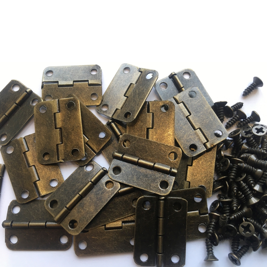 Mini Dobradiça Kit 20 Un Ouro Velho P Caixa Mdf Artesanato 20x15 com parafusos
