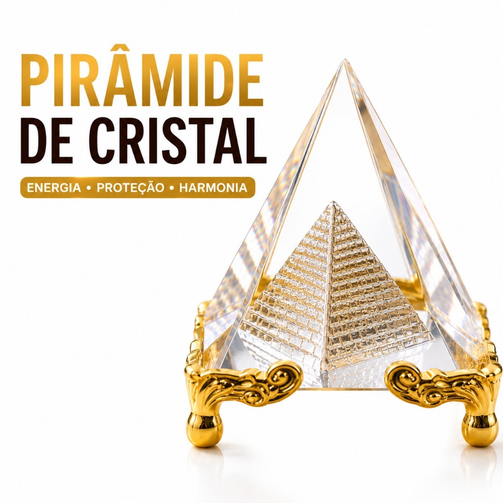 Pirâmide Do Egito Cristal De Vidro Base Dourada Ornamental