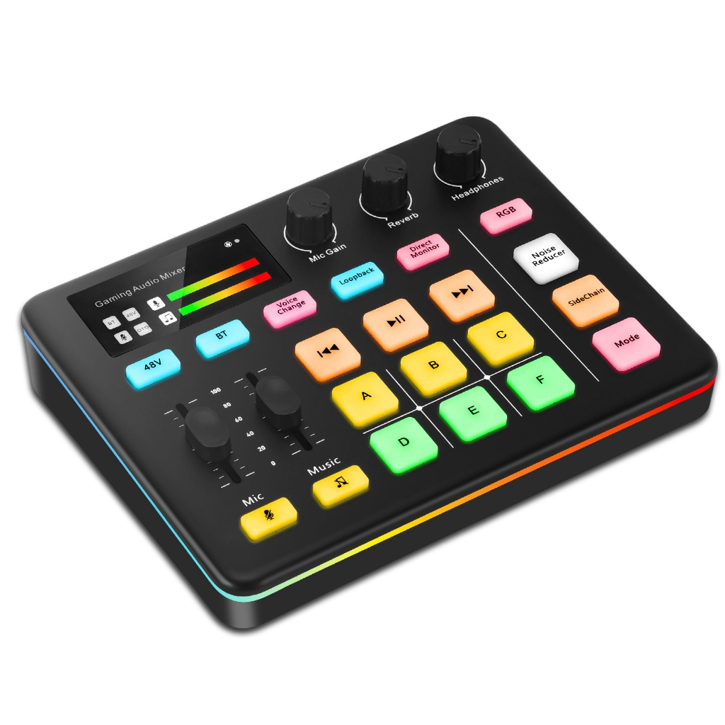 Mixer De Audio Para Gaming Painel RGB Interface XLR Microfone Transmissão Ao Viv