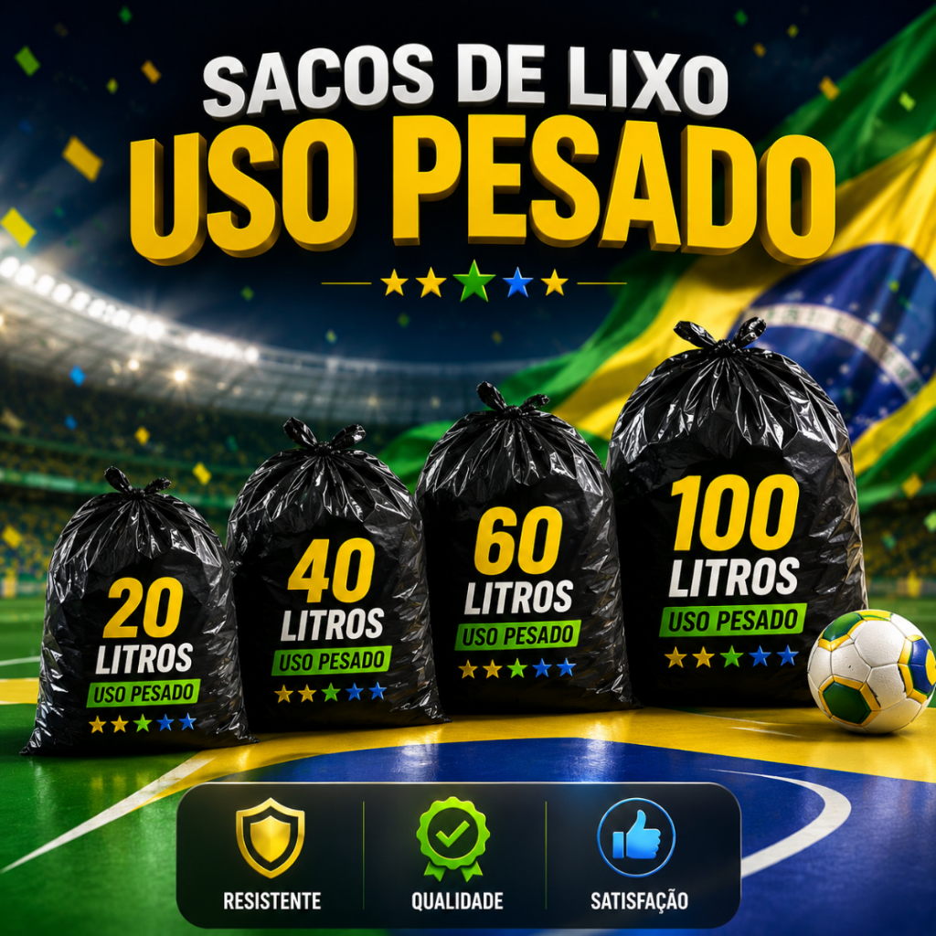 Kit Saco de Lixo 20LT/40LT/60LT/100LT Resistente Preto Lixeira Reforçado 50 Unidades