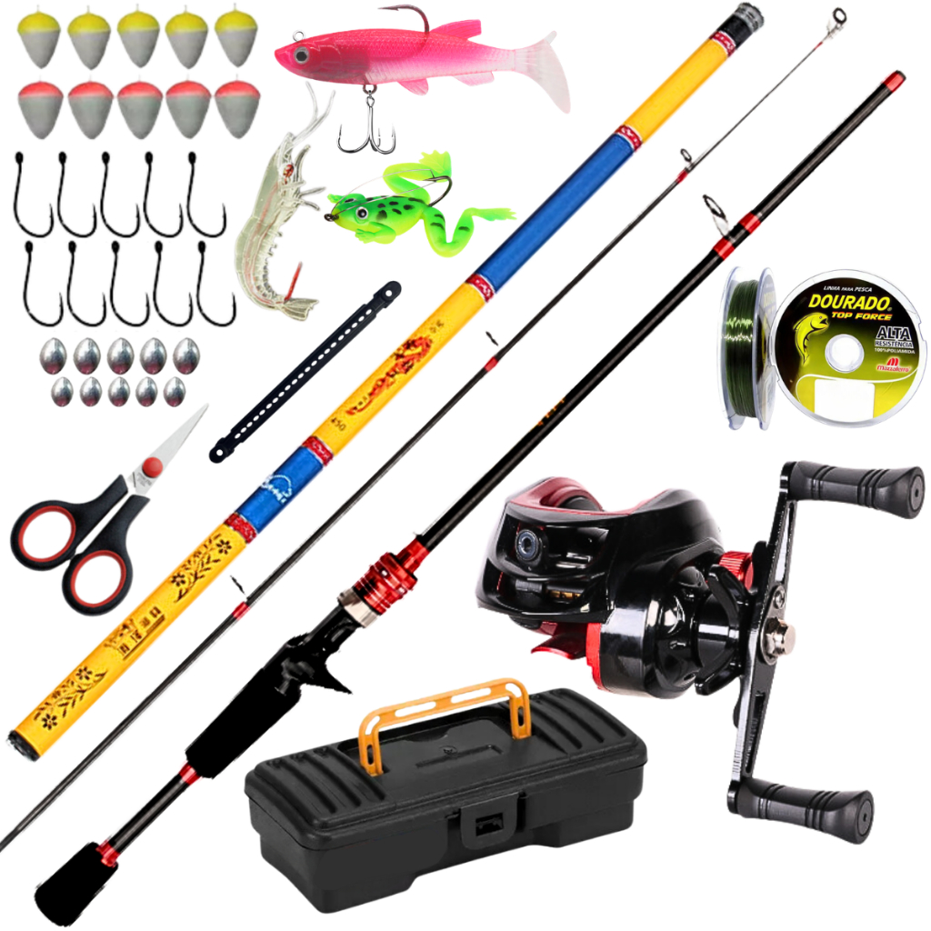 Carretilha de Pesca Anticabeleira Drag 10 kg Vara Mão 3,60 Pescar Mar Rio Isca Artificial Kit Praia