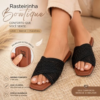 Rasteirinha Flat confortável com tiras cruzadas e palmilha macia- rasteirinha casual