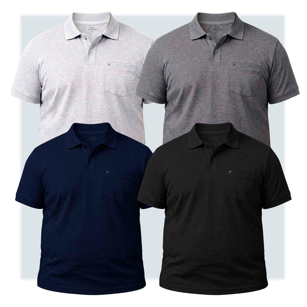 Kit 4 Camisas Polo Malha G1 A G9 Plus Size Tamanho Especial Bolso