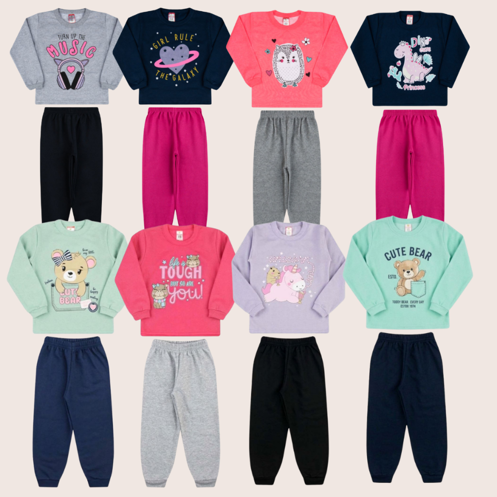 Kit 6 Peças Moletom Menina Infantil 4 Peças Moletom Roupa Feminina Sortida 1 ao 8 Frio Quentinho Inverno