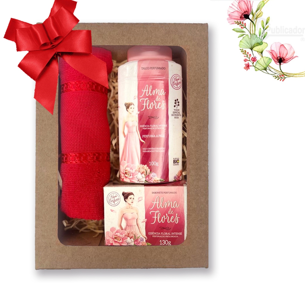 Kit 7 Presente Feminino- Alma de Flores Intense Rose– Sabonete, Talco e Toalha