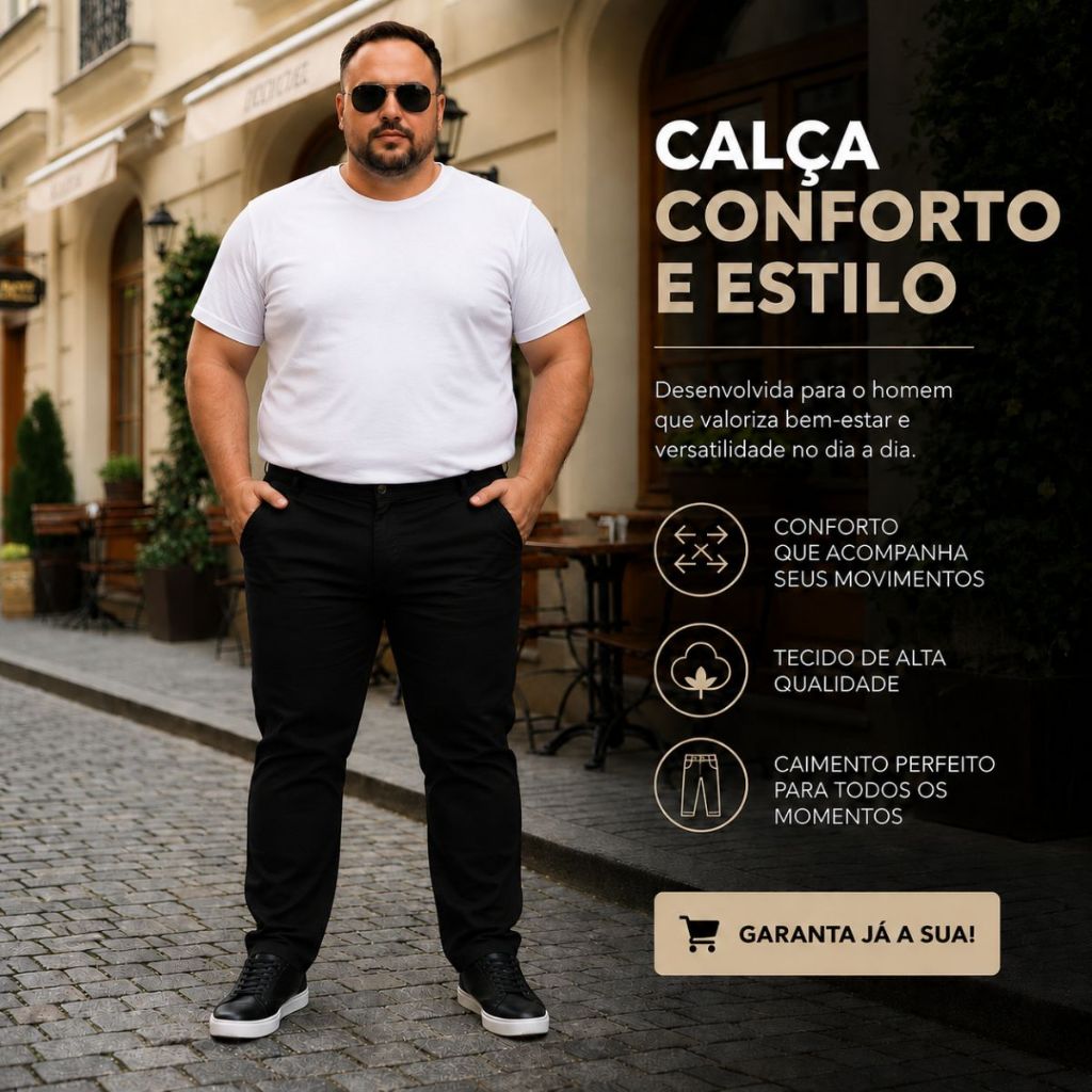 Calça Masculina Sport Fino Socia Plus Size com Lycra Tamanho 48 Ao 56