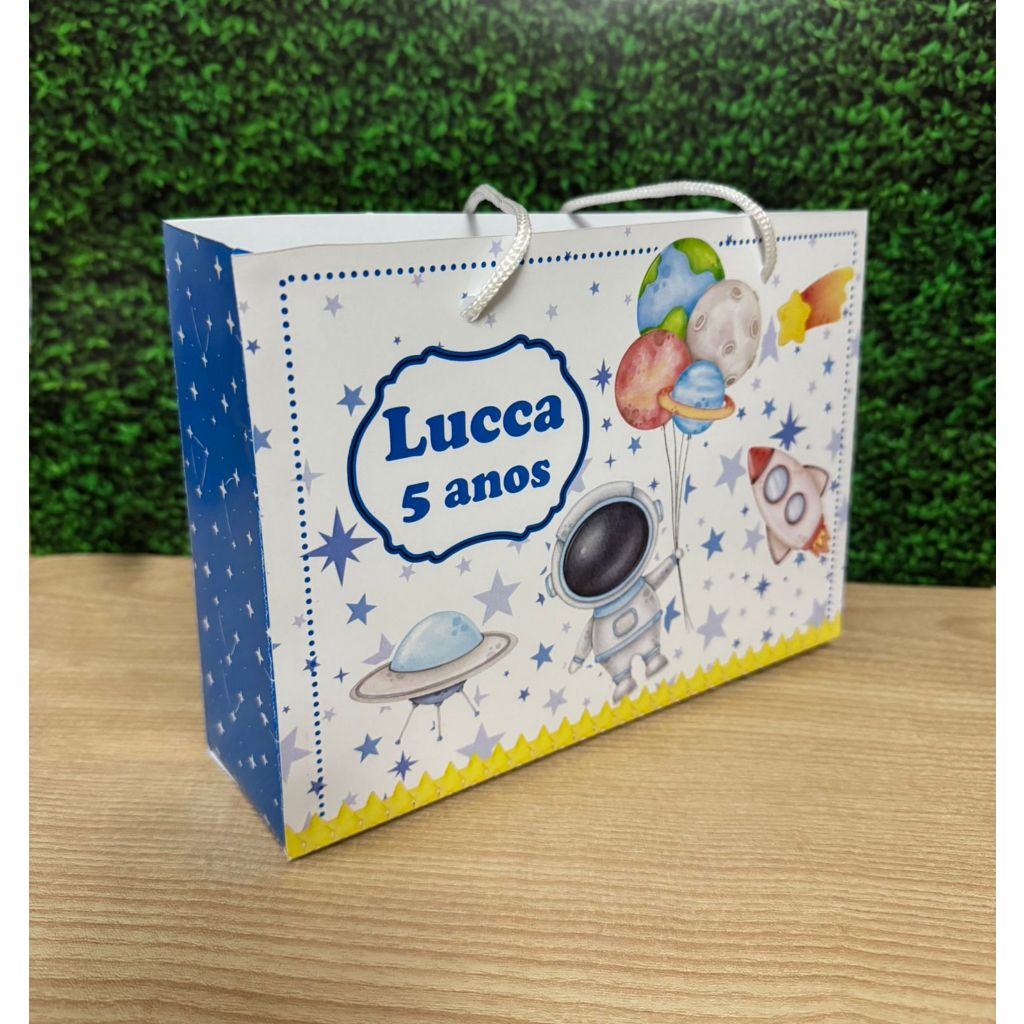 Sacolinha Surpresa G Astronauta Baby Personalizada com nome Festa Infantil Chá Aniversário Lembrancinhas Espaço