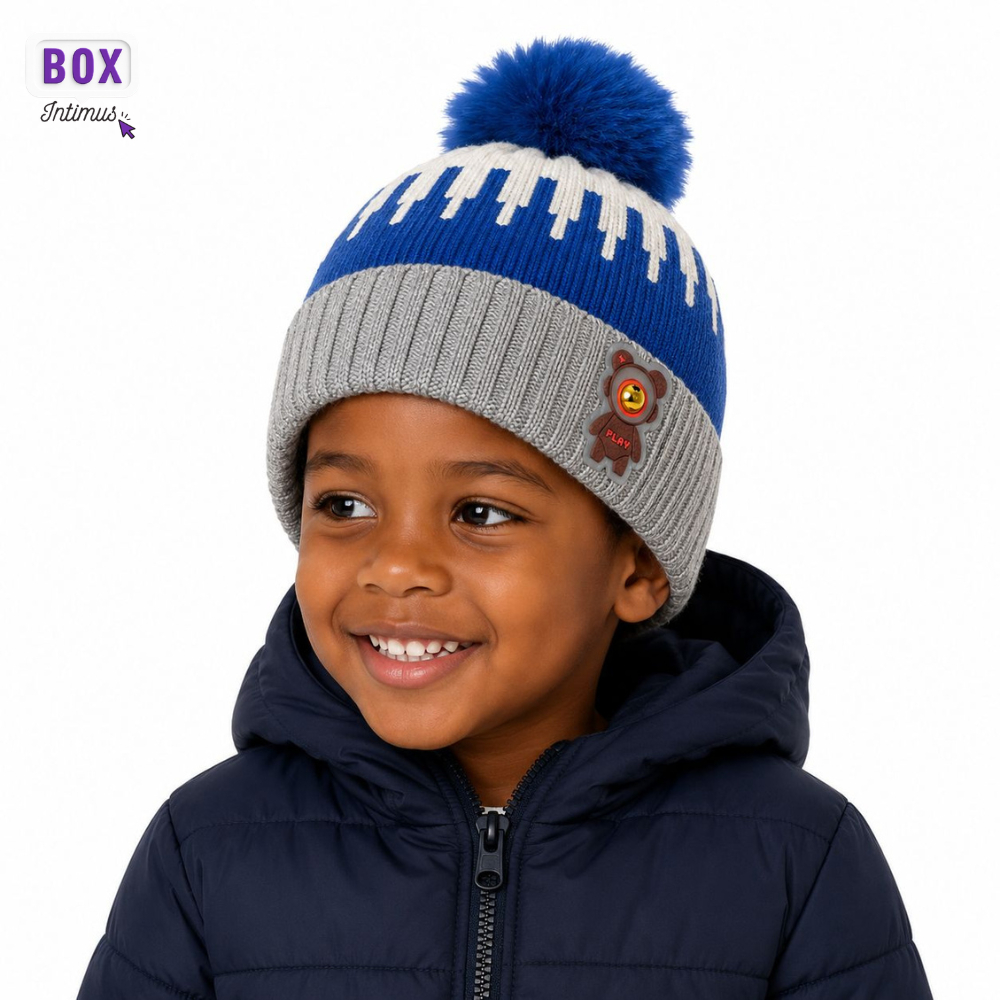 Touca Infantil Menino Forrada Inverno Pompom Peluciado Quentinha 3 a 6 Anos
