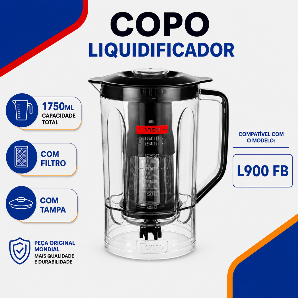 Copo Liquidificador Completo Original Mondial L-900 1,75L com Tampa e Filtro