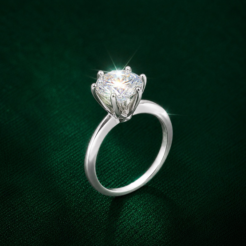 Anel Prata 925 Solitário Moissanite 8mm Brilho Intenso Premium