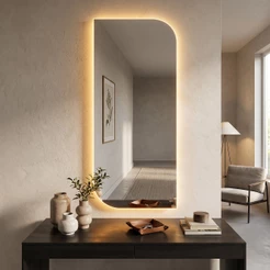 Espelho Led Amarelo Decorativo Grande Retangular Assimétrico Corpo Inteiro 110x53cm Quarto Banheiro Hall