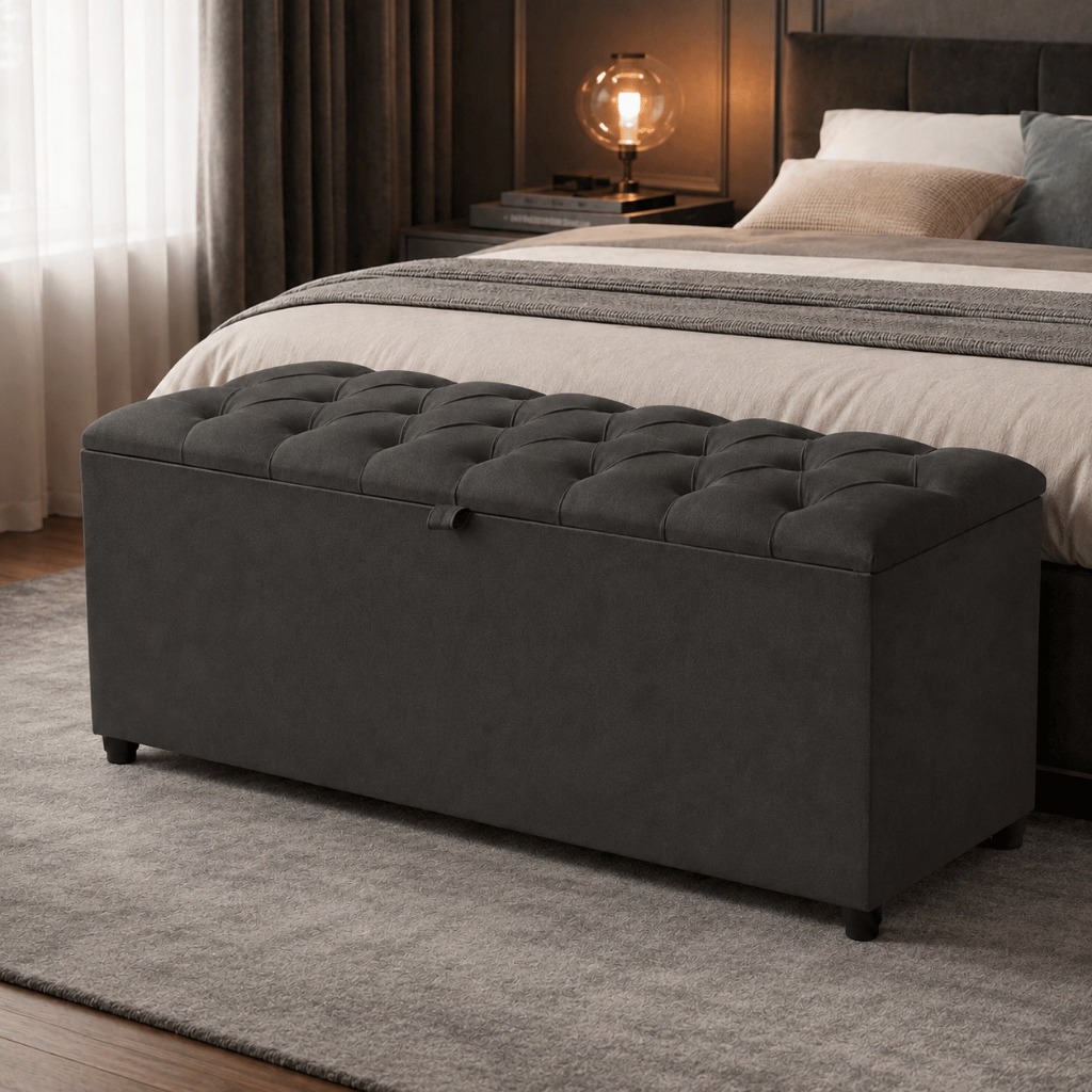 Recamier Sara Calçadeira Sapateira 80 CM Estofado Minimalista Moderno Quarto Escritório Armazenamento Bau